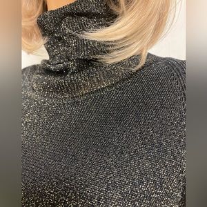 Shimmering Black and Gold Turtleneck Luxury Sweater by Ellen Tracy